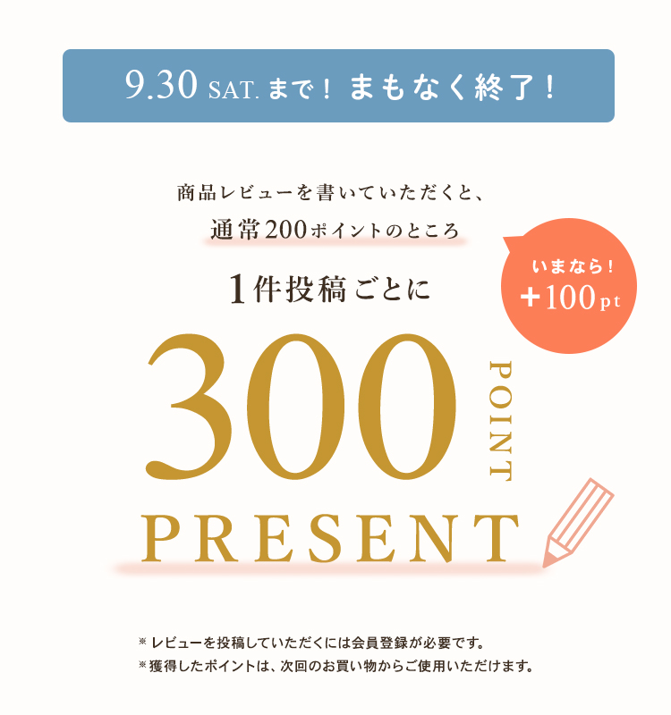 レビューを書いていただくと300ポイントプレゼント